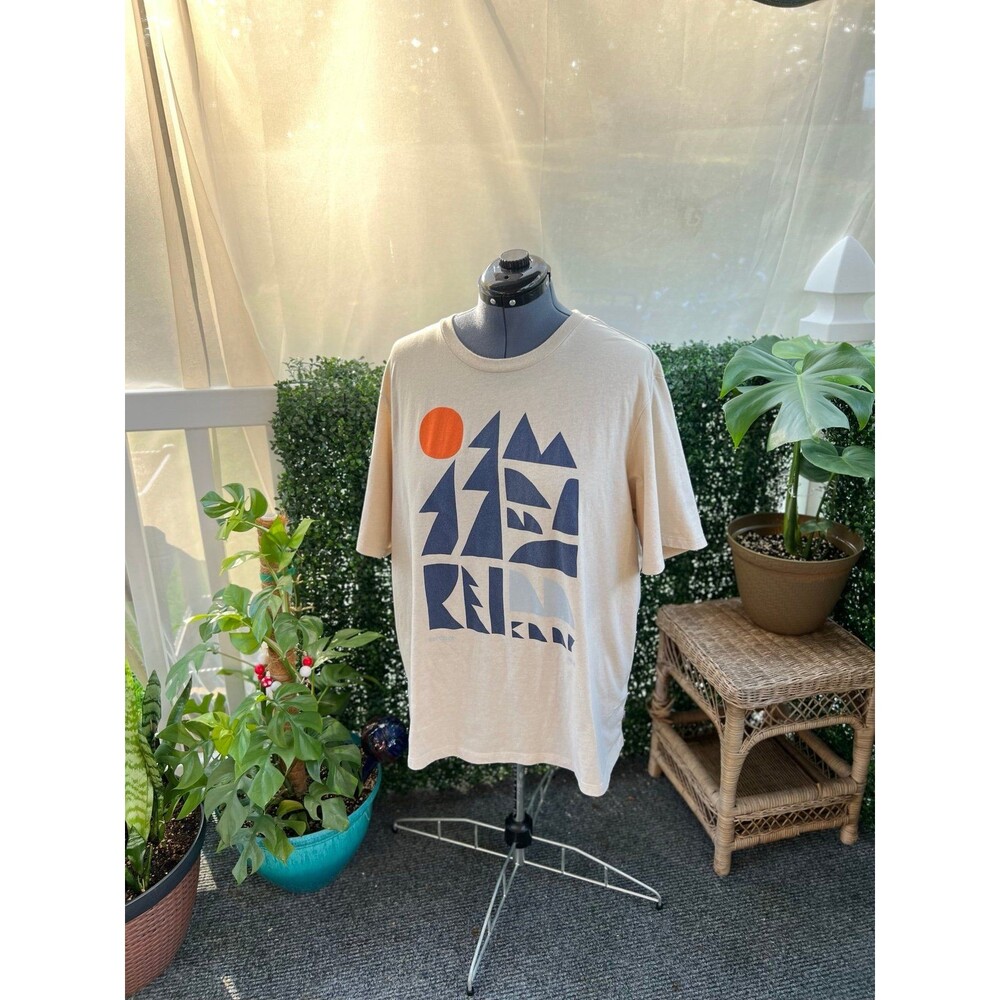 REI Abstract Mountain Shirt Beige and Navy Blue - Picture 2 of 6